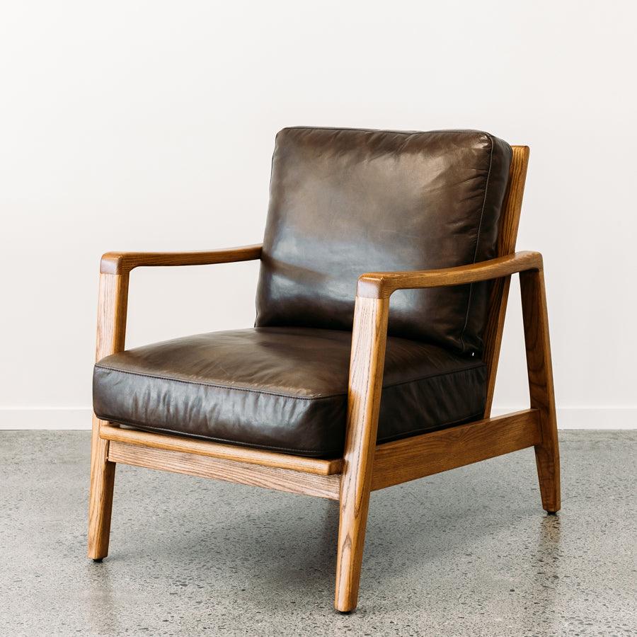 Yukon leather armchair in brown Stacks Furniture Wellington