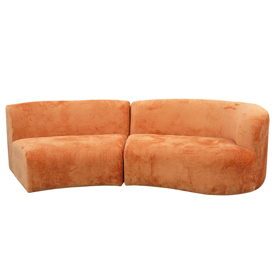 Hendricks curved sofa in Caulfield carrot
