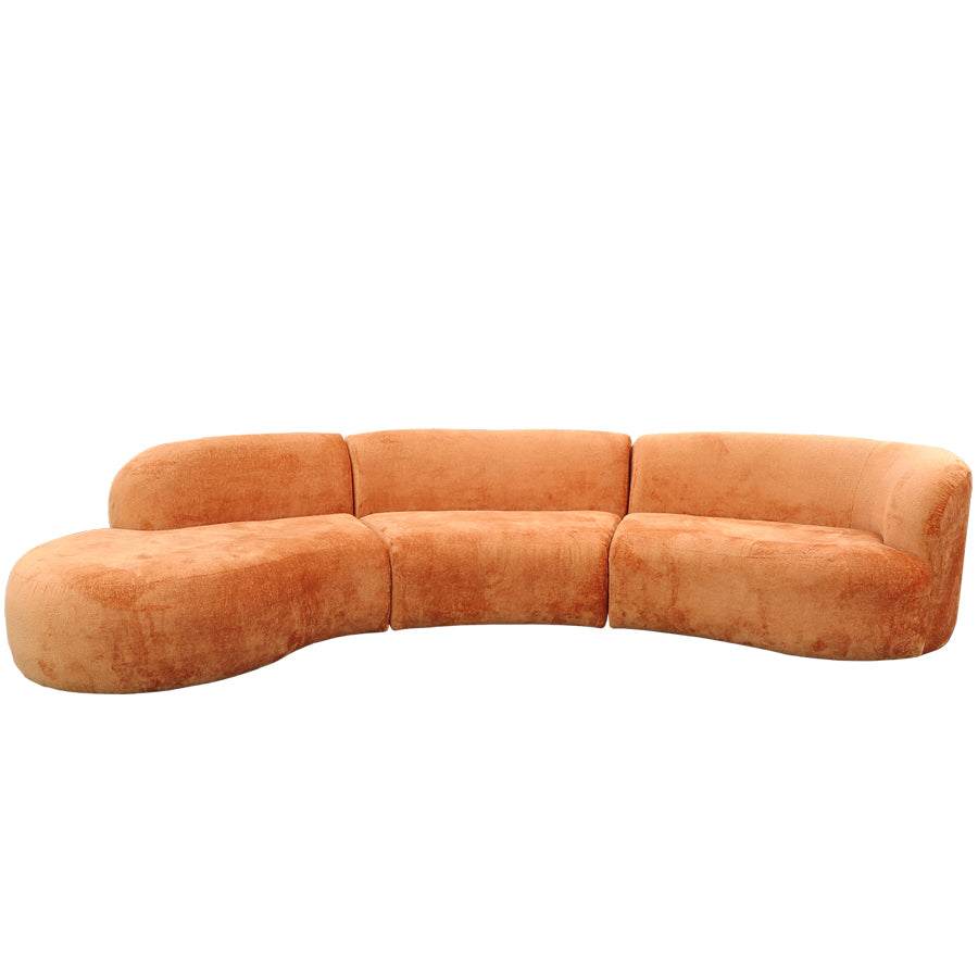 Hendricks curved sofa in Caulfield carrot