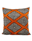 Ikat silk & velvet cushion in geometric pattern