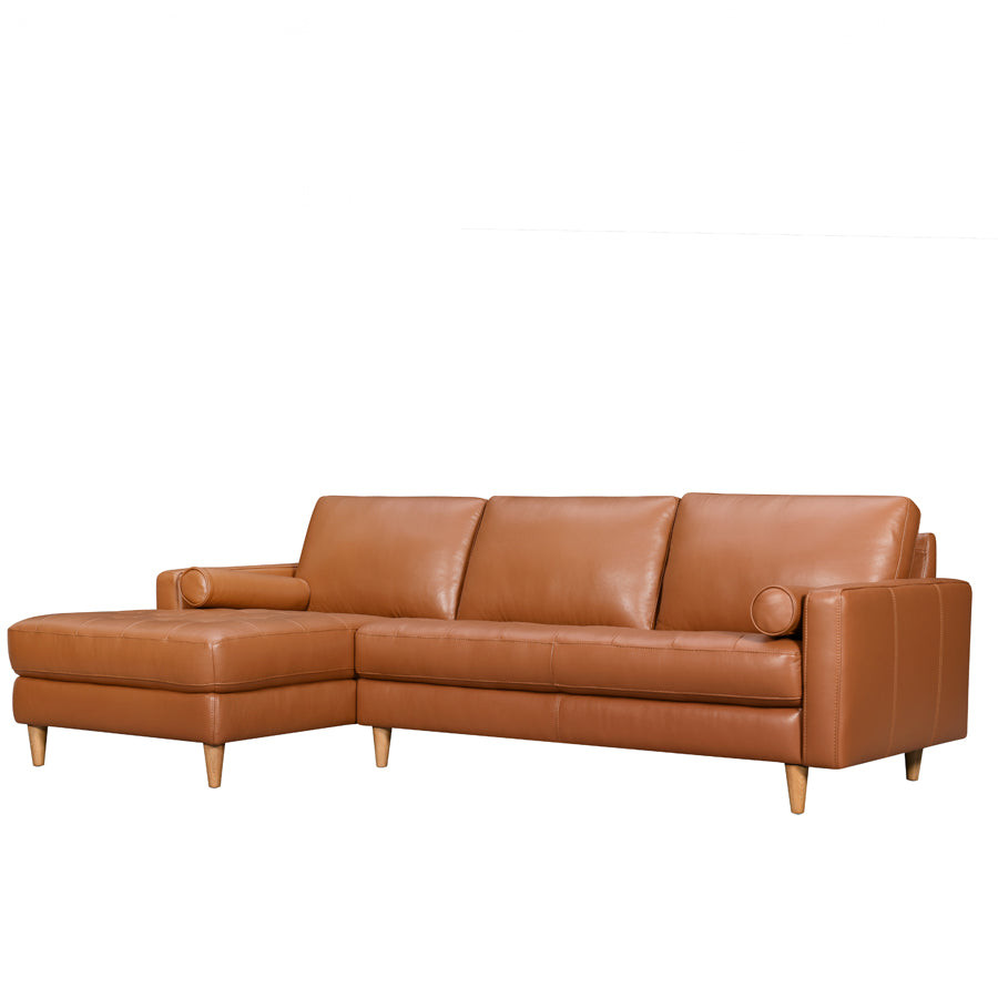 Khan sofa & chaise in carmel leather