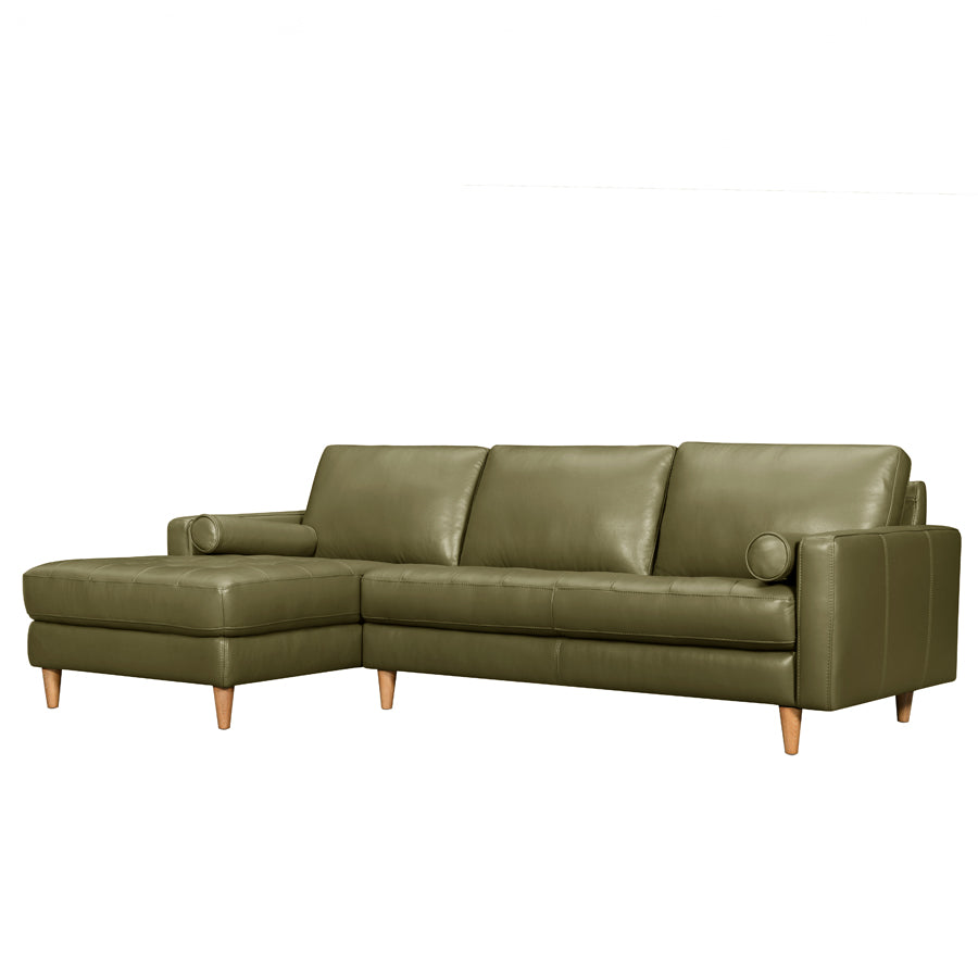 Khan sofa & chaise in green leather