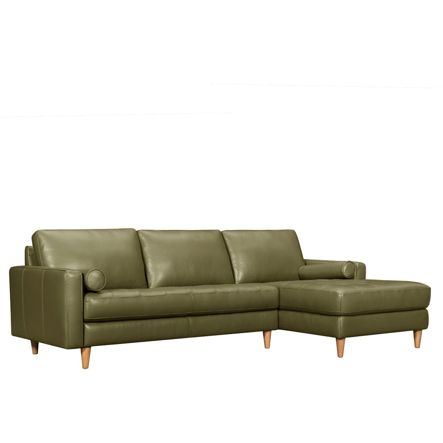Khan sofa & chaise in green leather
