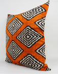 Ikat silk & velvet cushion in geometric pattern