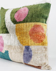 Ikat silk & velvet cushion in multi