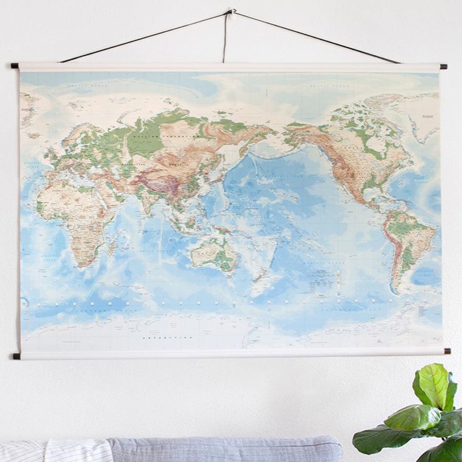 Blue World Map Canvas Hanging Canvas World Maps – PAPER PLANE