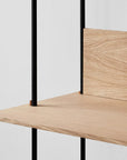 Moebe shelving system oak desk black legs