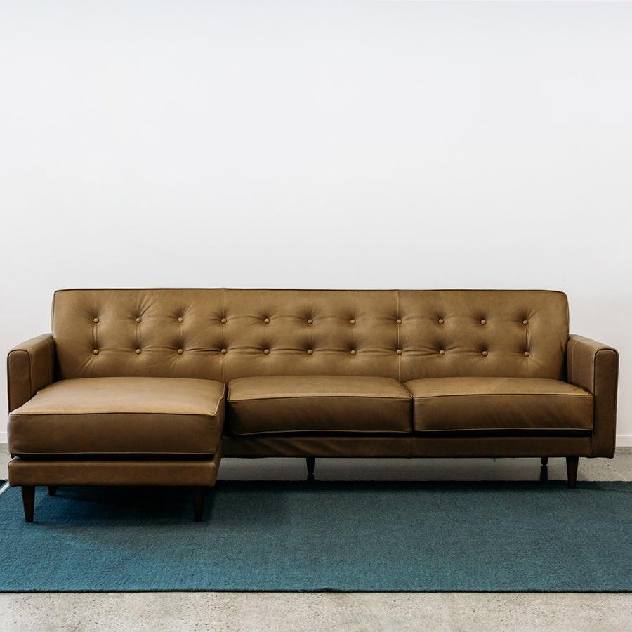 Ventura leather modular sofa and reversible chaise in settler olive