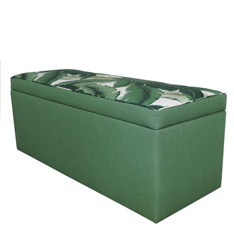 Storage ottoman in tropical palm and nassau forest