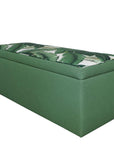 Storage ottoman in tropical palm and nassau forest
