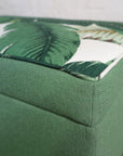 Storage ottoman in tropical palm and nassau forest