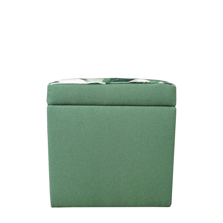 Storage ottoman in tropical palm and nassau forest