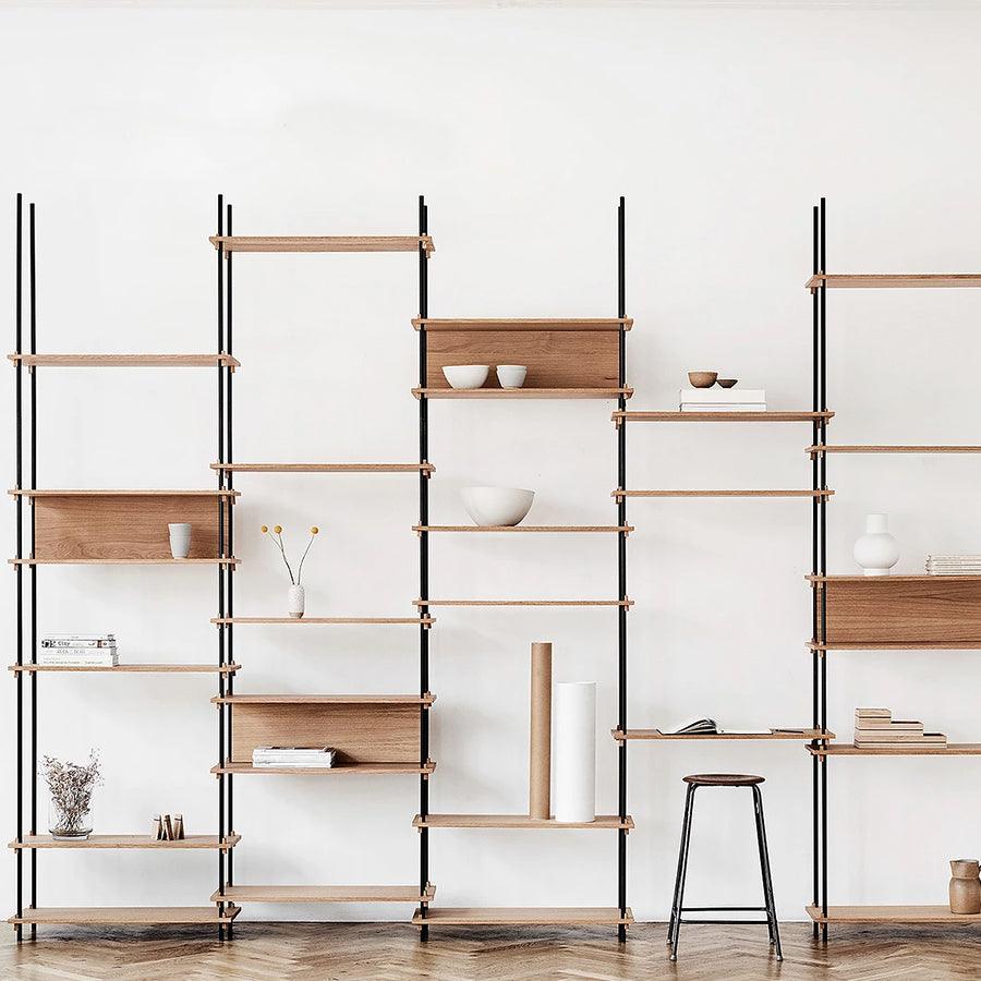 Moebe shelving oak tall system extended system