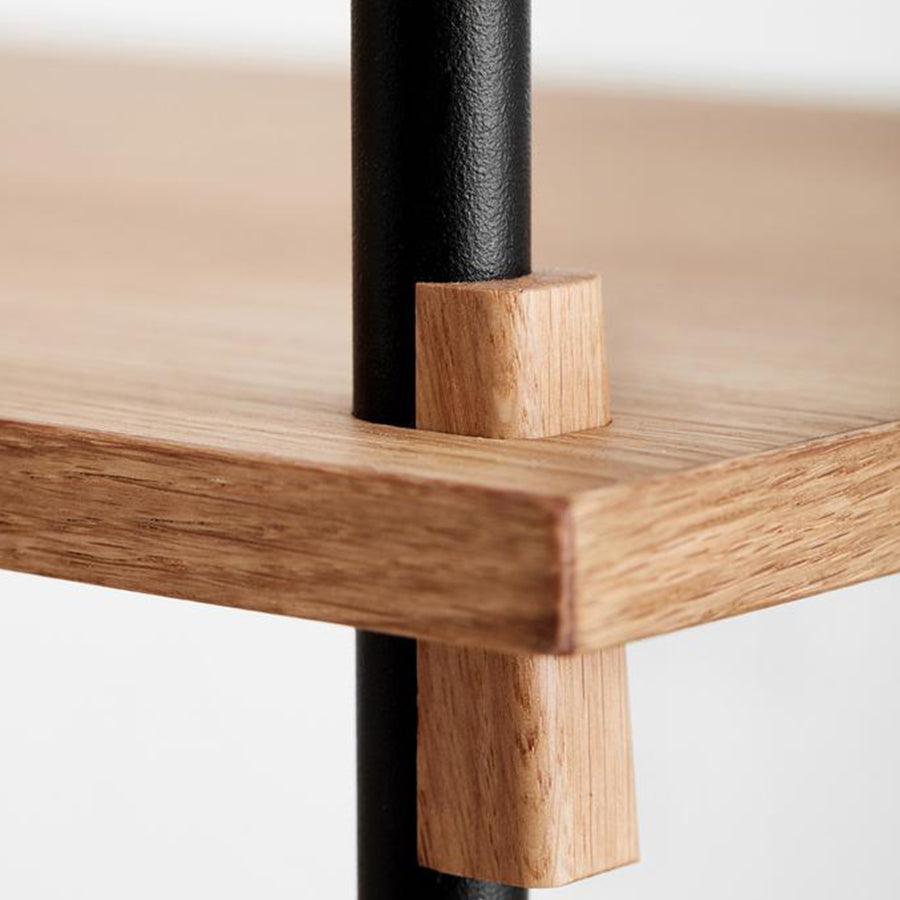 Moebe shelving oak tall system wedge detail