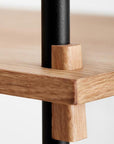 Moebe shelving oak tall system wedge detail