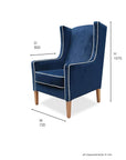 Partridge armchair in plush indigo with contrast piping