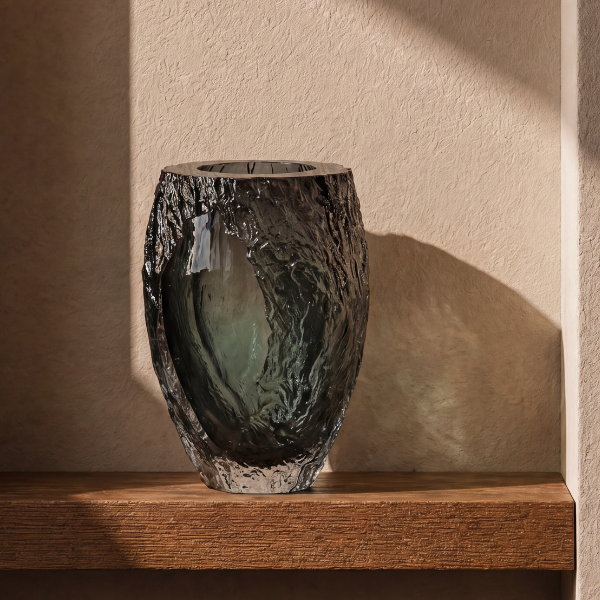 Large Black Rock Glass Vase