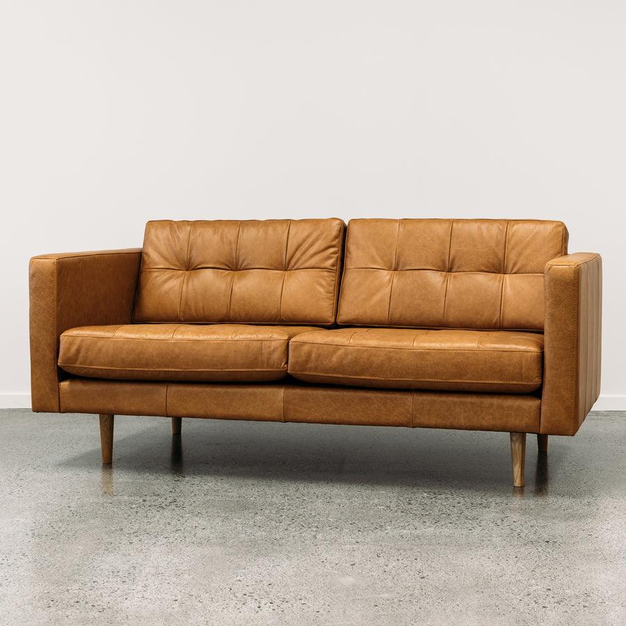 Hamptons leather 2 seat sofa - tan leather
