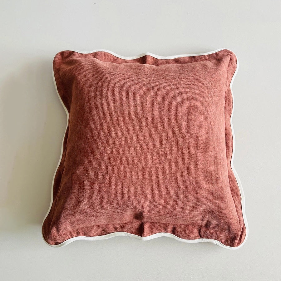 Velveteen scallop edge cushion in desert rose