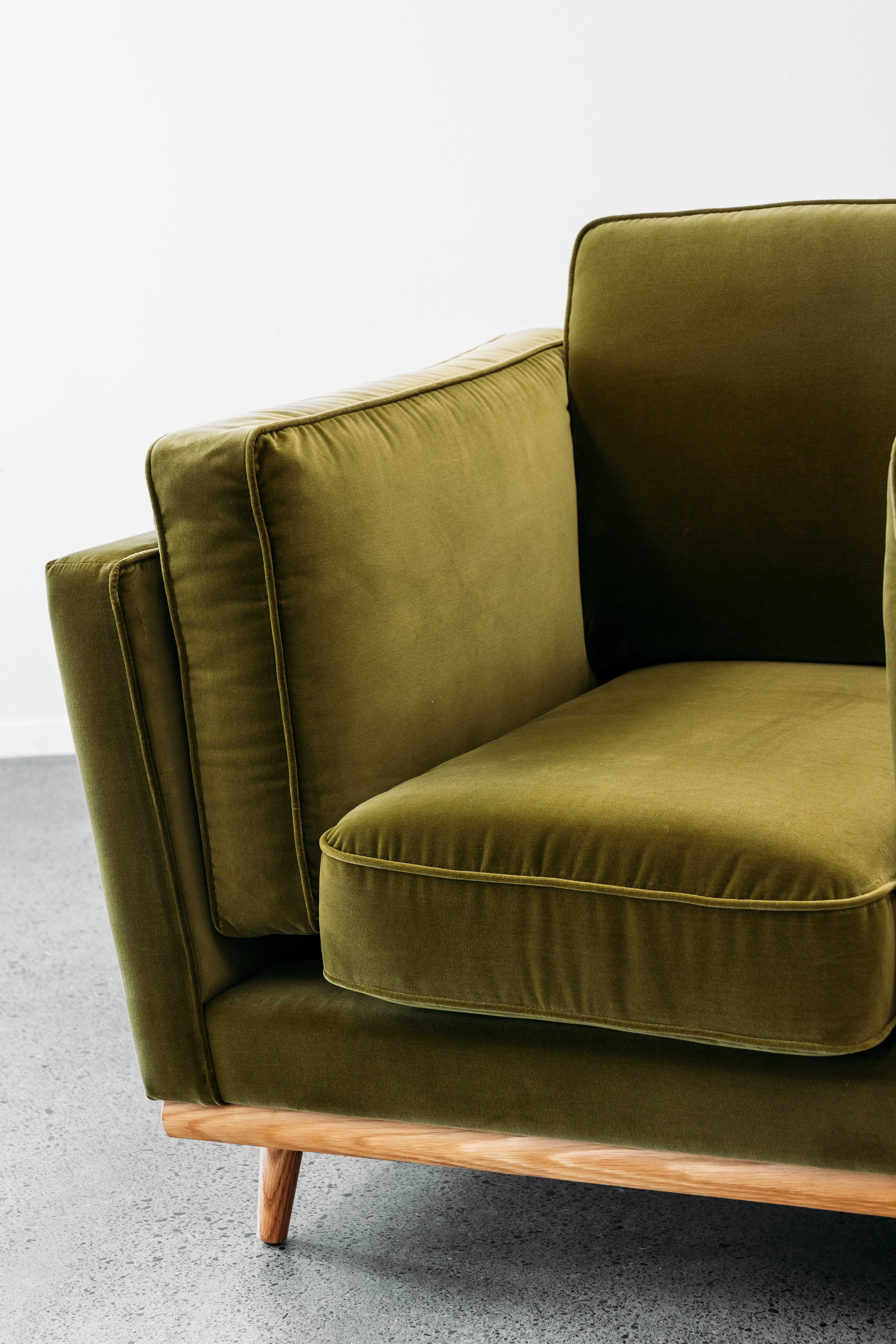 Aria Armchair in olive cotton velvet