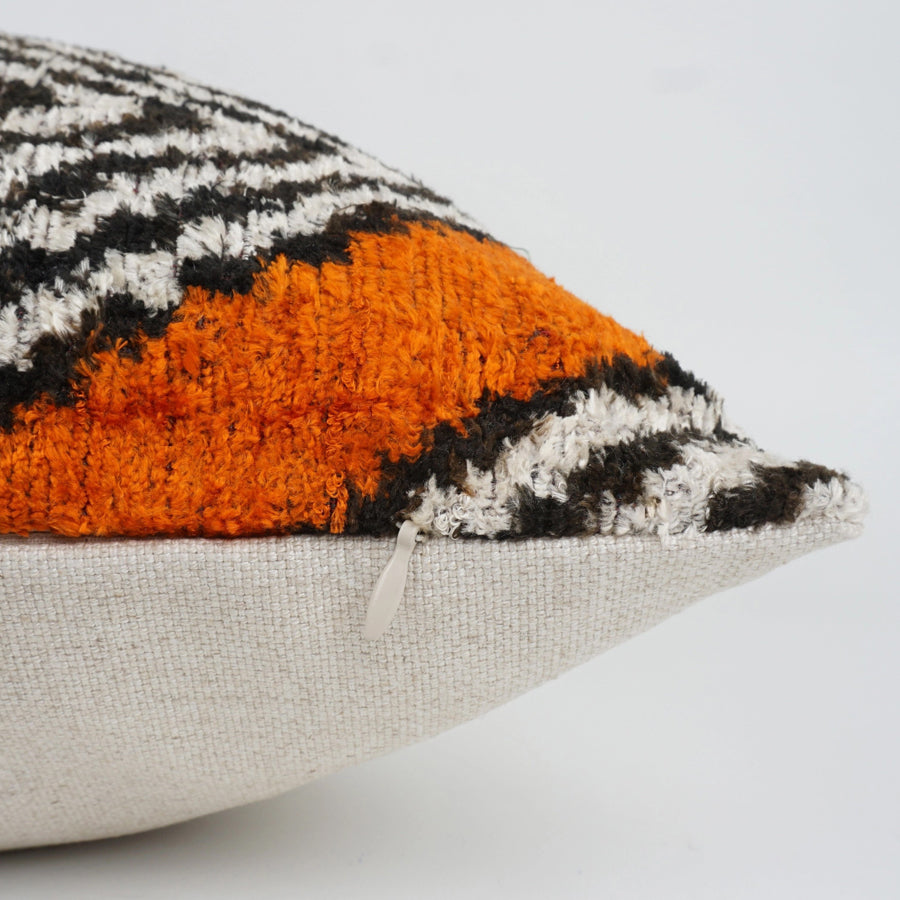 Ikat silk & velvet cushion in geometric pattern