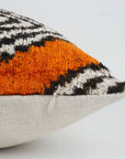 Ikat silk & velvet cushion in geometric pattern