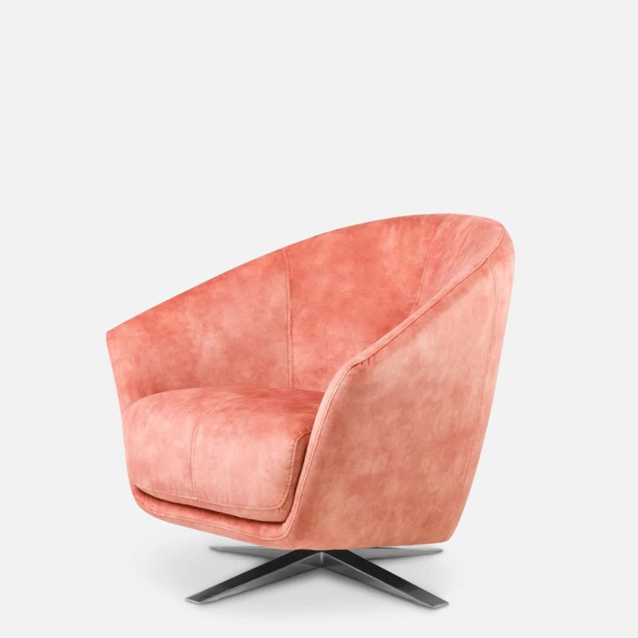 Osteria swivel armchair in baby pink velvet