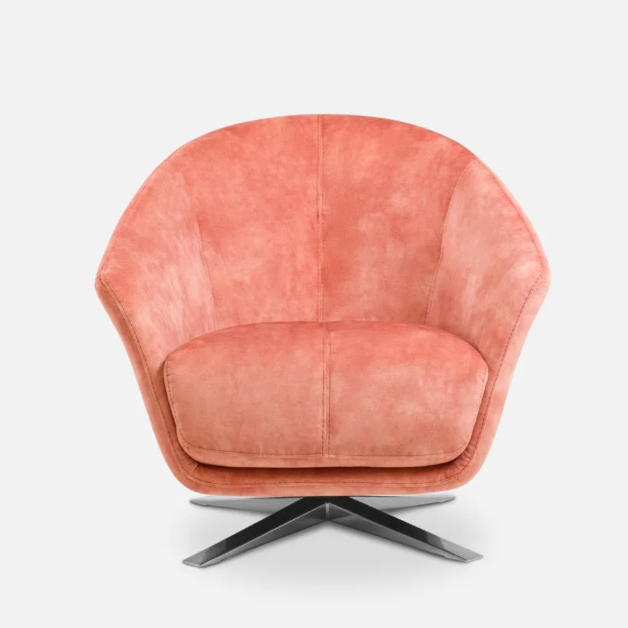 Osteria swivel armchair in baby pink velvet