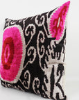 Ikat silk & velvet cushion in pink