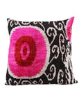 Ikat silk & velvet cushion in pink
