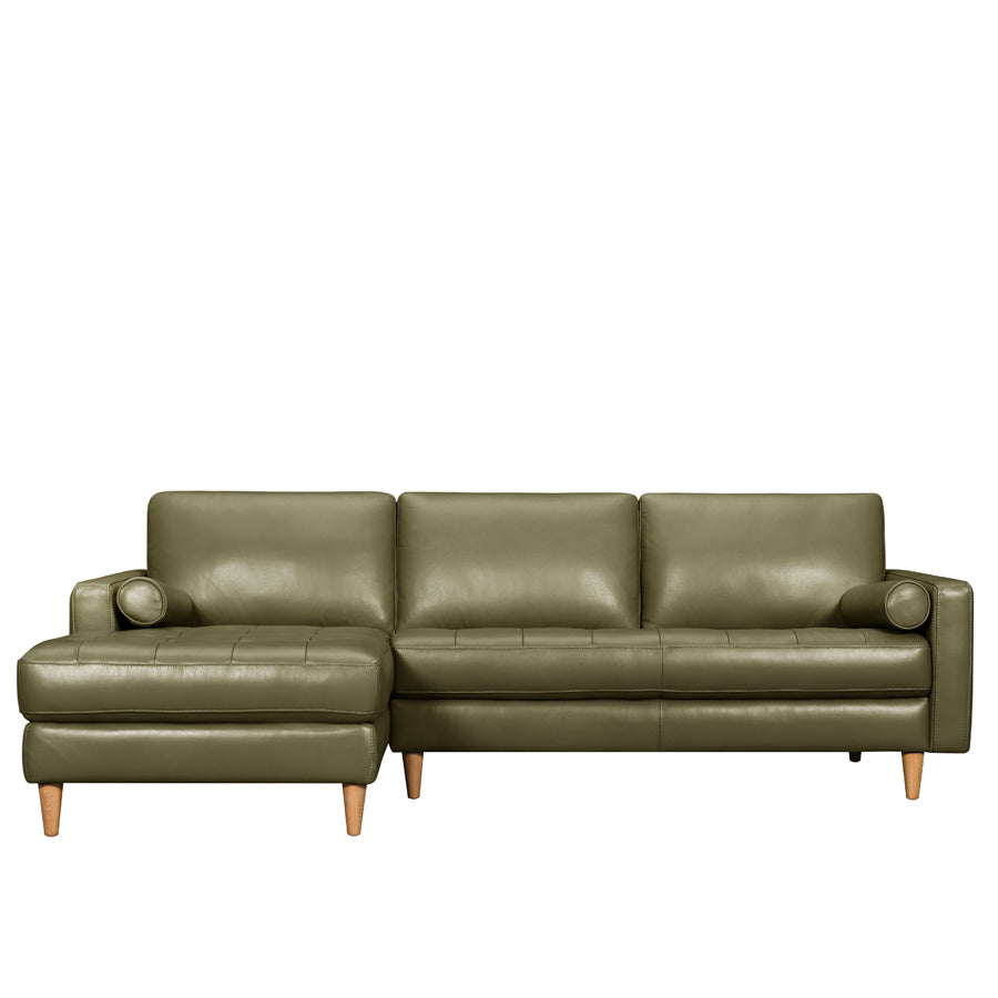 Khan sofa &amp; chaise in green leather