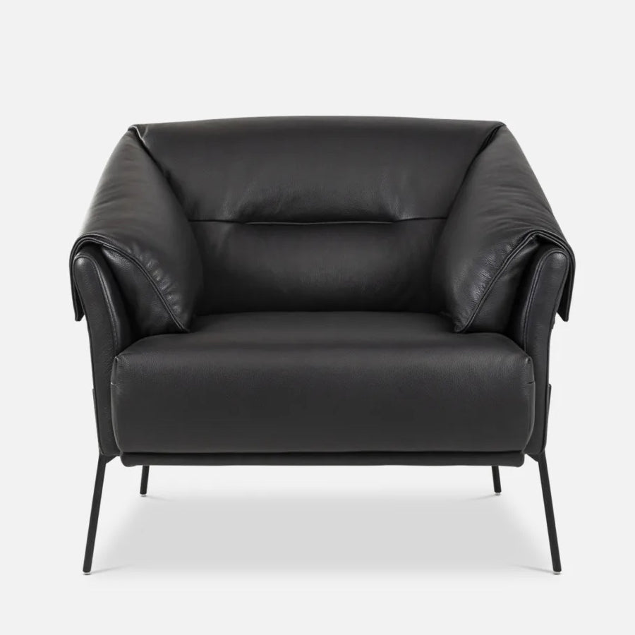 Saddle armchair in black leather