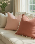 Velveteen scallop edge cushion in desert rose