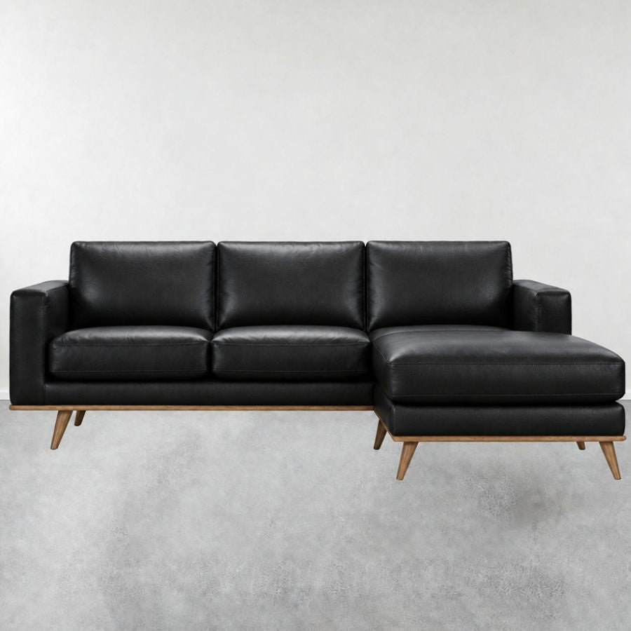 FIORD 3 seat + reversible chaise Black leather 