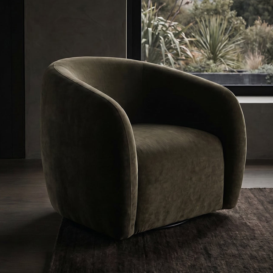 Krona Swivel Armchair in Moss Velvet 