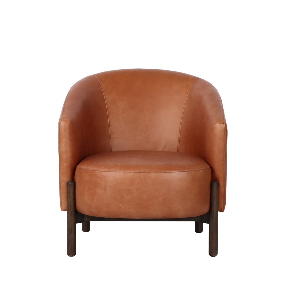 Malibu tub chair in tan leather front
