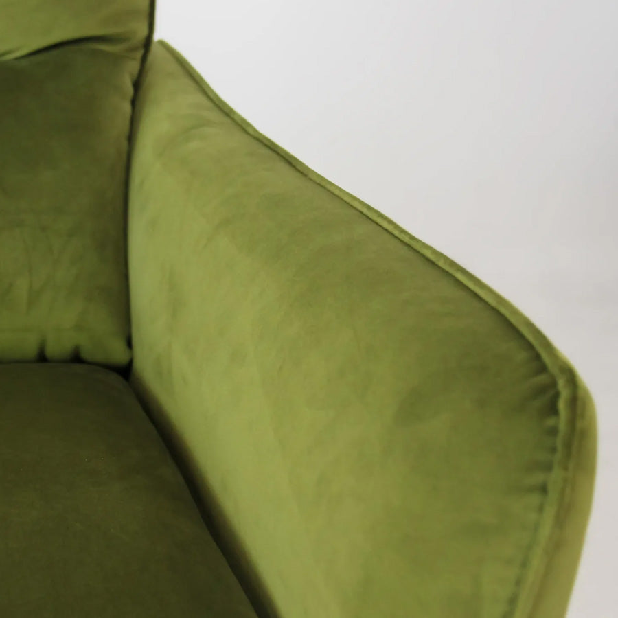 Vernon accent chair in apple green velvet close up 