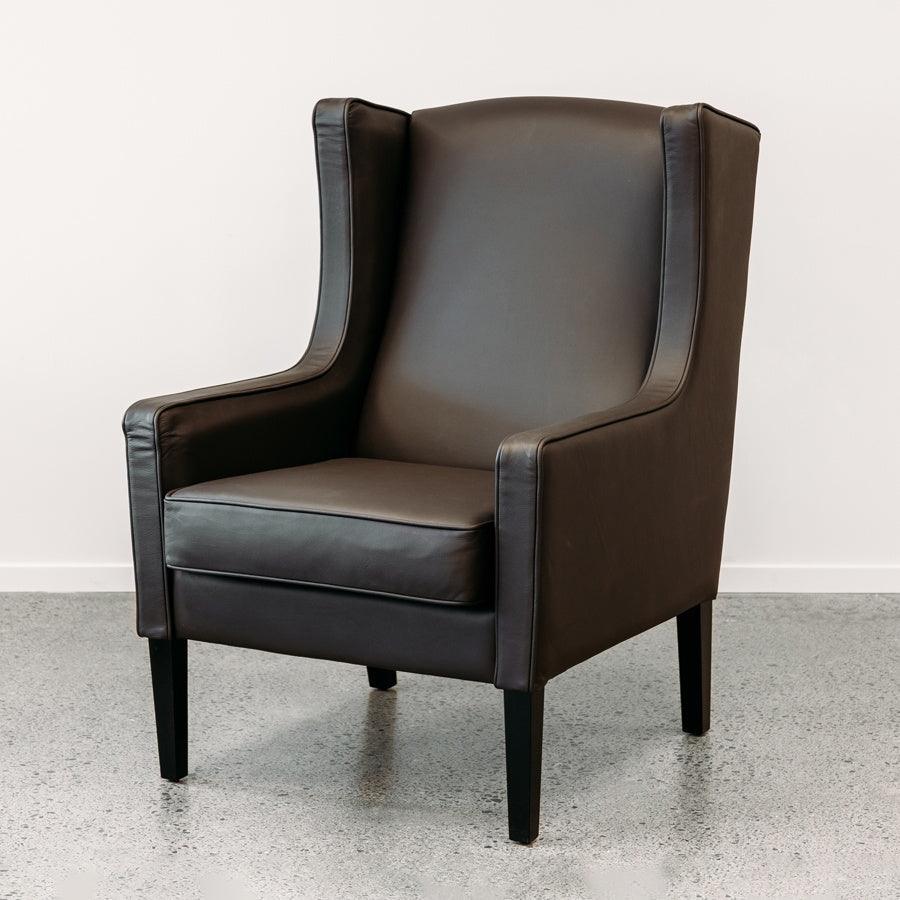 Partridge armchair in urban havana leather