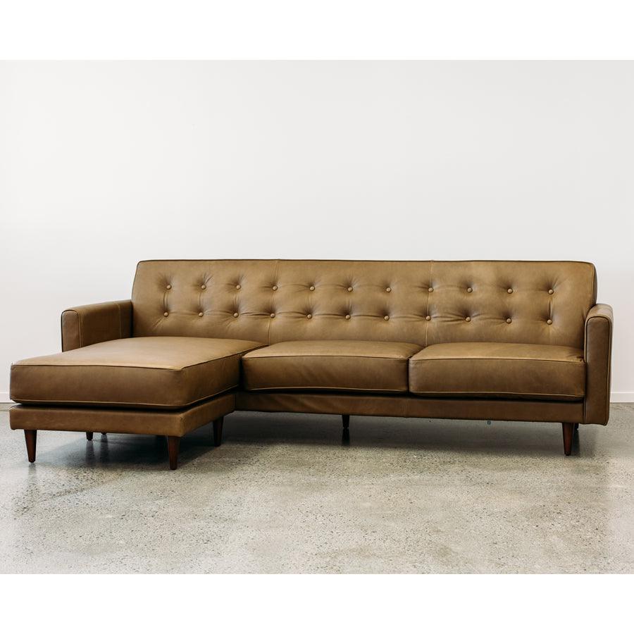 Ventura leather modular sofa and reversible chaise in settler olive
