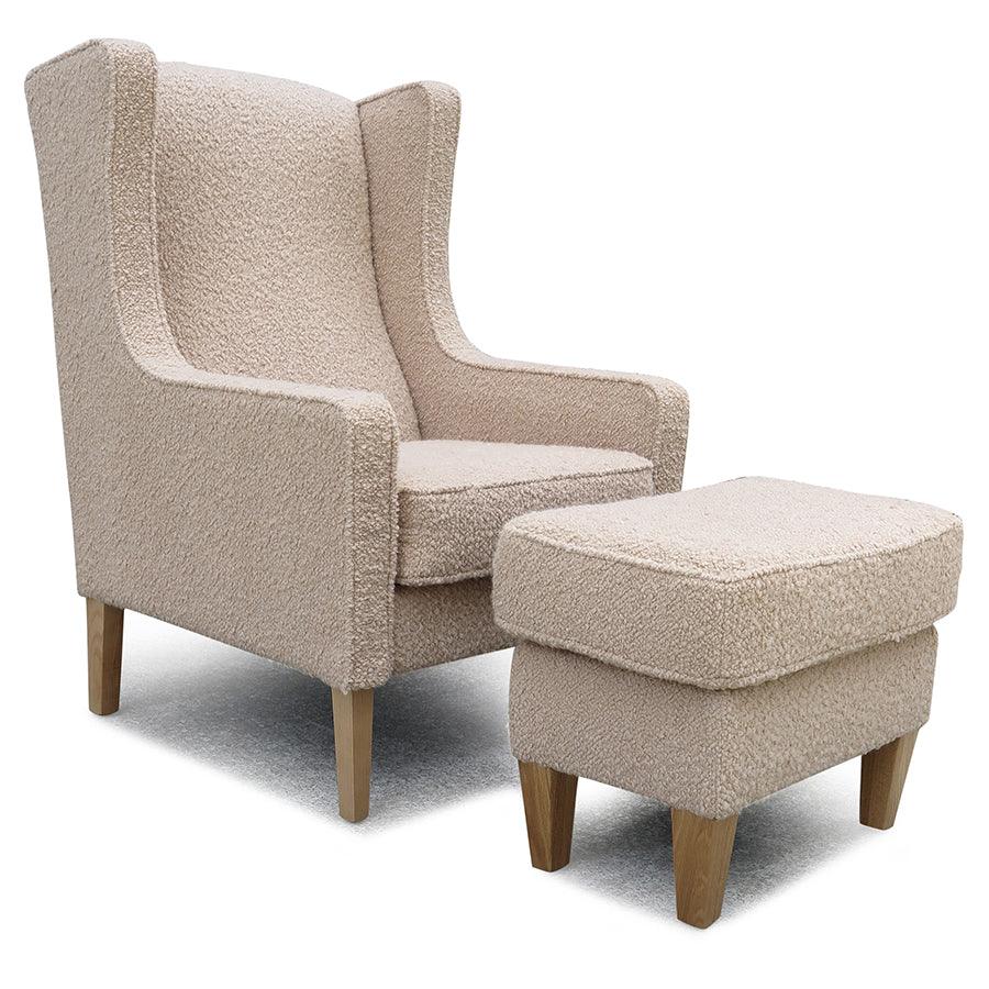 Partridge armchair and footstool in fabio 