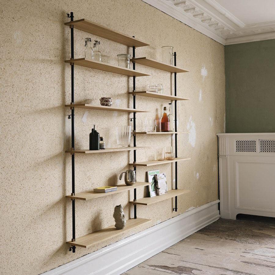 Moebe Wall Double Bay Tall Shelving System - Oak A 