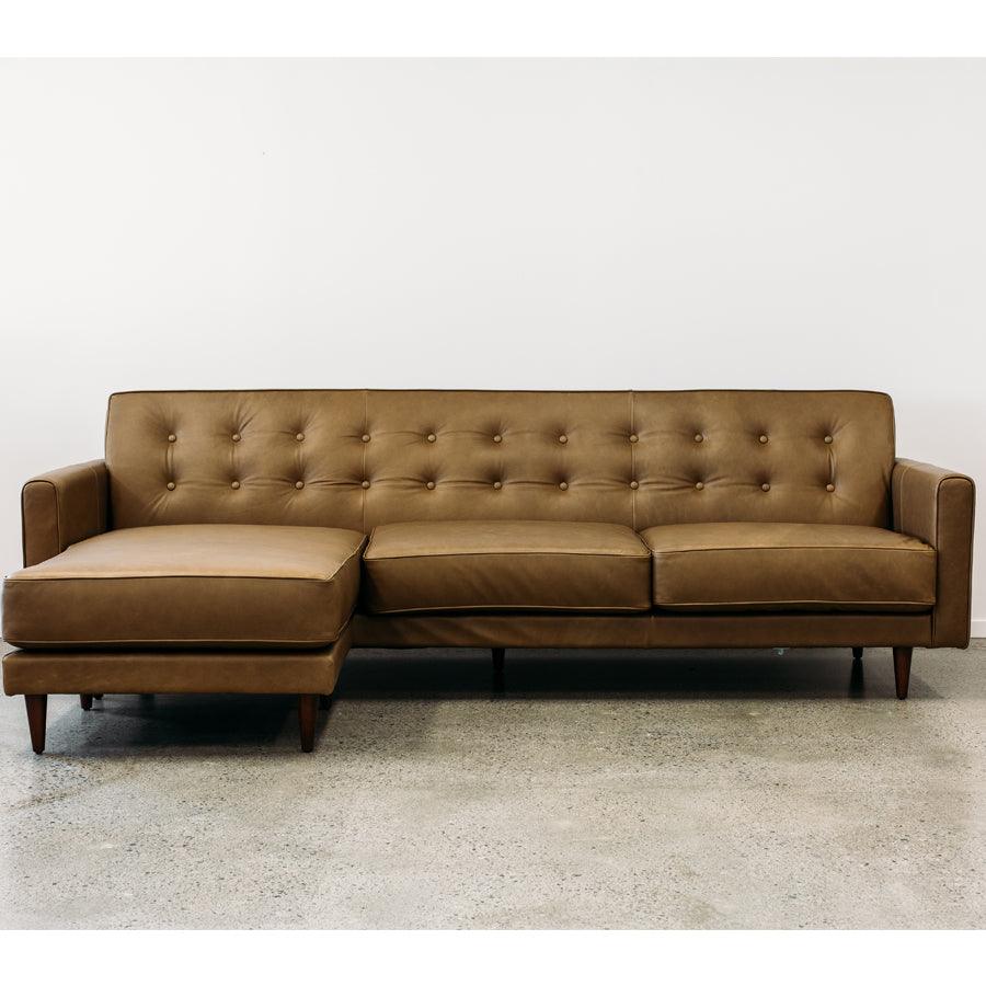 Ventura leather modular sofa and reversible chaise in settler olive