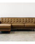 Ventura leather modular sofa and reversible chaise in settler olive