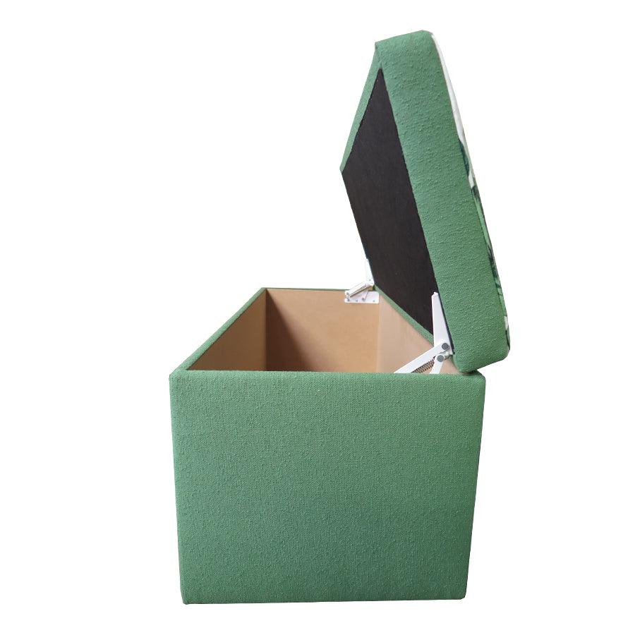 Storage ottoman in tropical palm and nassau forest
