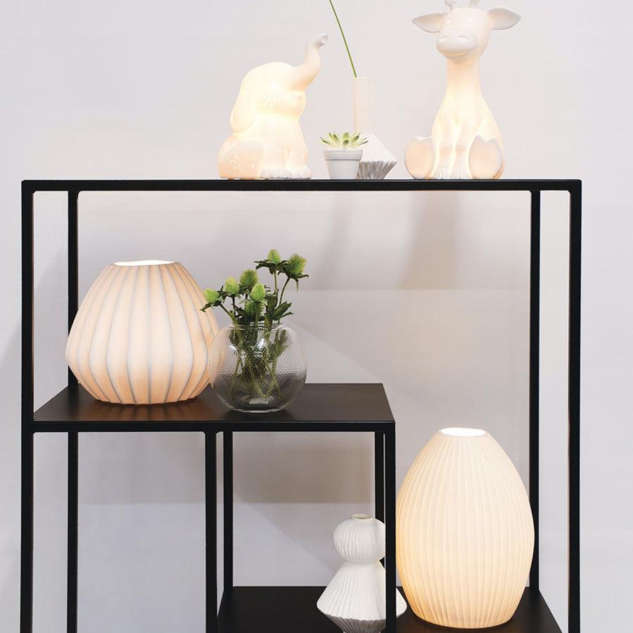 Wide Ridge Table Lamp - White